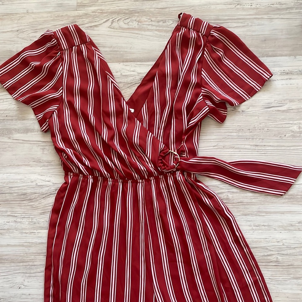 Charlotte Russe jumpsuit, red and white stripes, size large